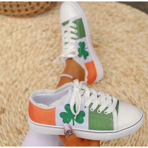St Patricks Clover Orange, White and Green Canvas Shoes
